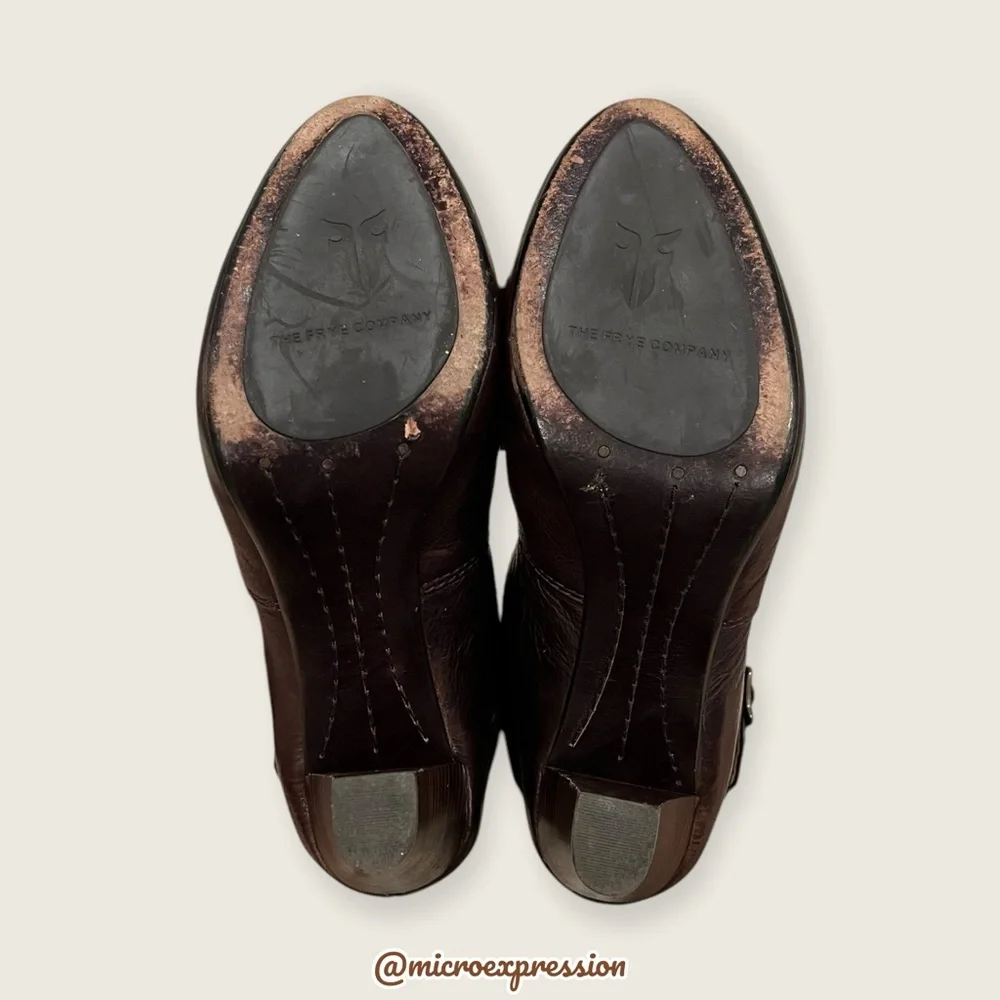 $369 Frye Miranda Slouch Mid Calf Brown Leather Casual Formal Stiletto Booties - Picture 9 of 12